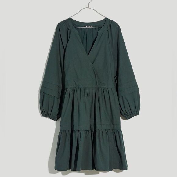 NWT Madewell Cotton Poplin Wrap Mini Dress Dark Palm Green Women’s Size XL NEW - Picture 2 of 14